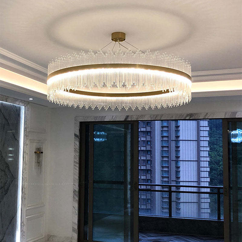 Kristy Modern Round/Rectangular Chain Chandelier, Gold - Lamp Copper