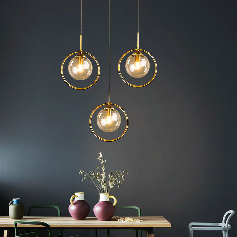 Zoey Glass Pendant Light with a Metal Ring - Lamp Copper