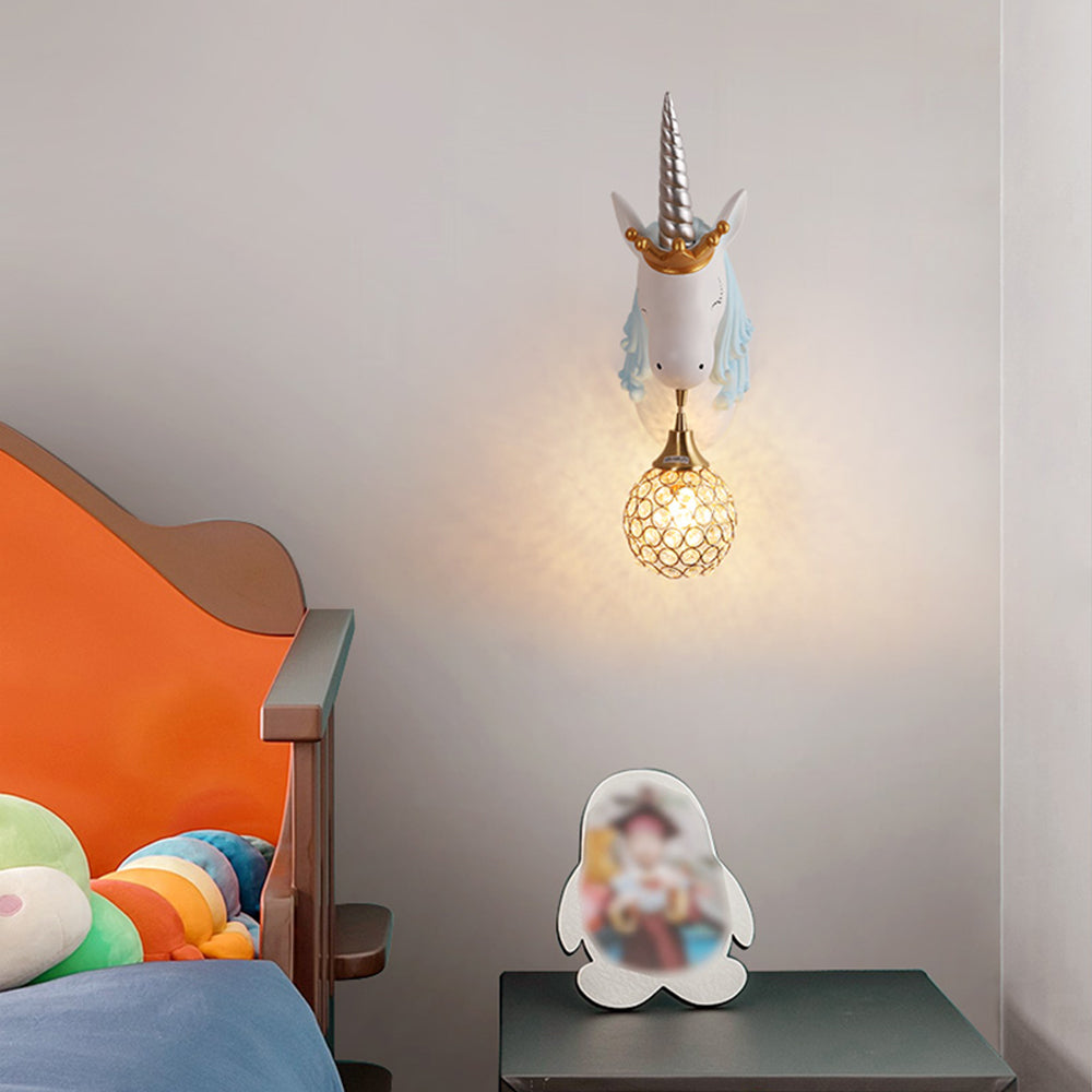 Arisha Modern Unicorn/Strawberry Art Wall Lamp, Pink/Blue - Lamp Copper