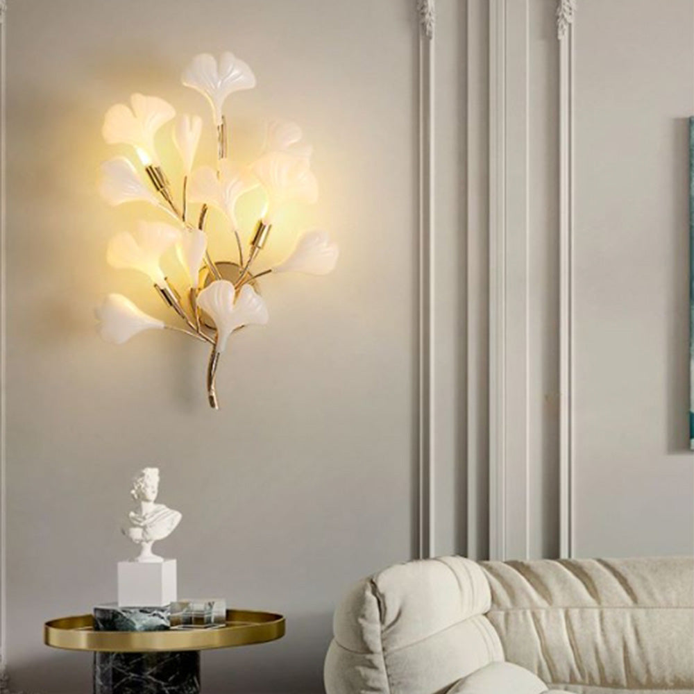 Olivia Decorative Flower in Golden White Ceramic Wall Lamp - Lamp Copper