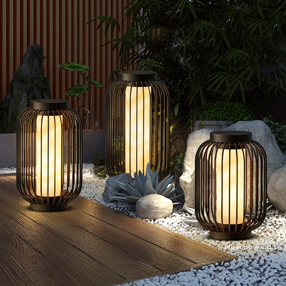 Ray Lantern Solar/Rechargeable Outdoor Floor Lamp, Brown - Lamp Copper