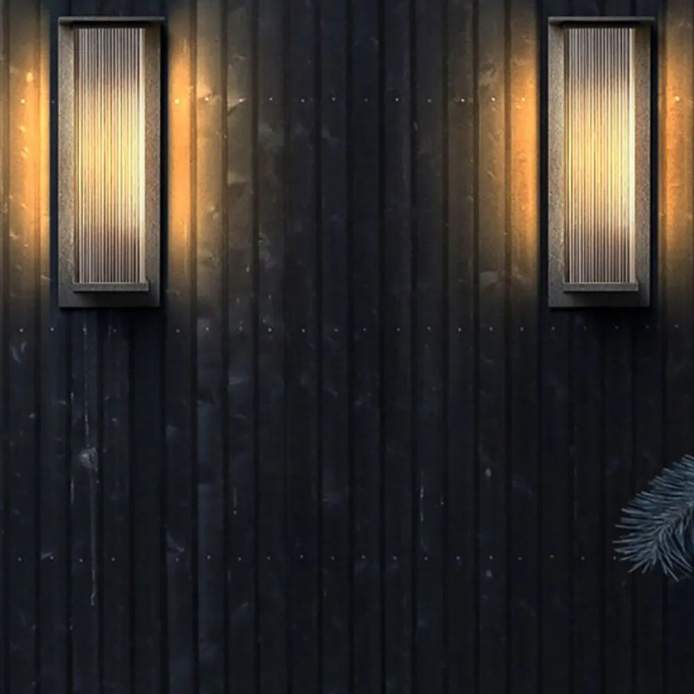 Ray Modern Rectangular Metal Outdoor Wall Lamp, Black - Lamp Copper