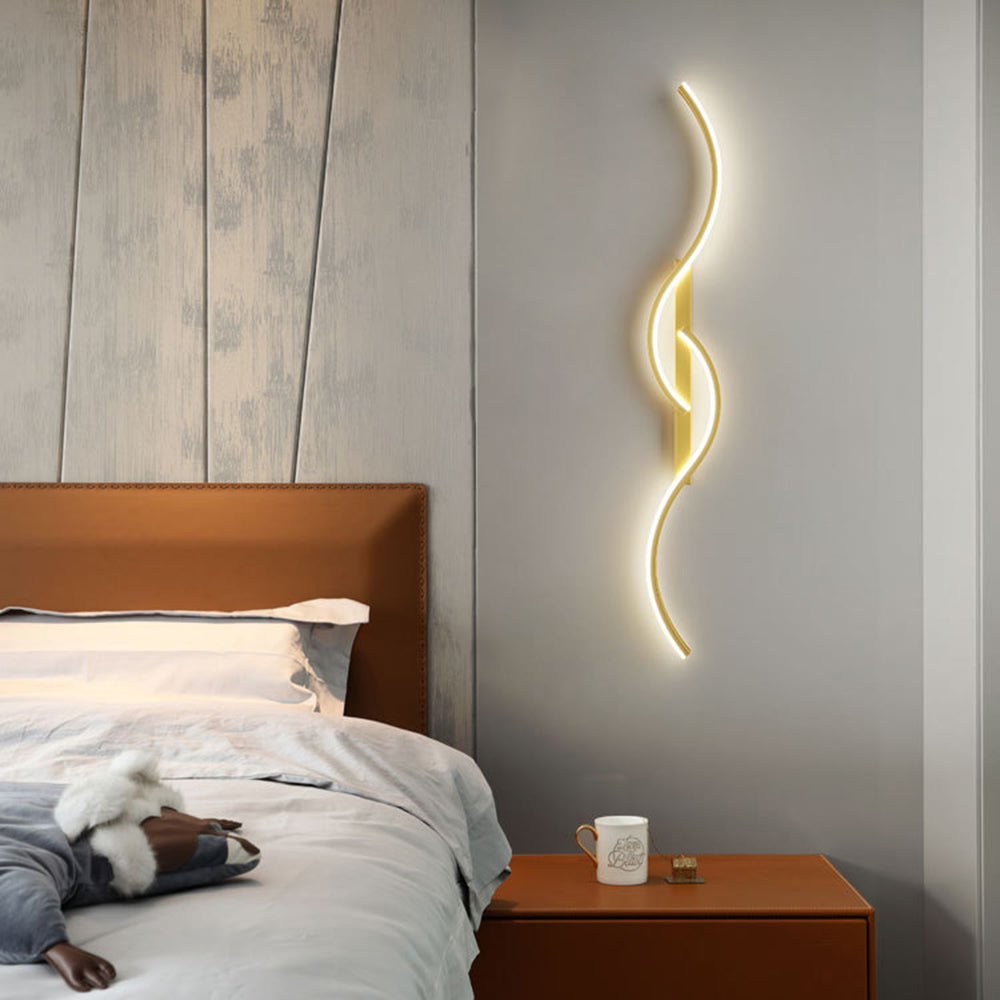 Lumor Modern Linear Wave Bedroom Wall Lamp, Black/Gold - Lamp Copper