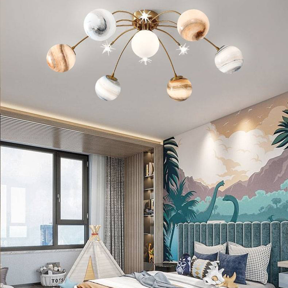 Aria Modern Planet Flush Mount Ceiling Light, Living Room - Lamp Copper