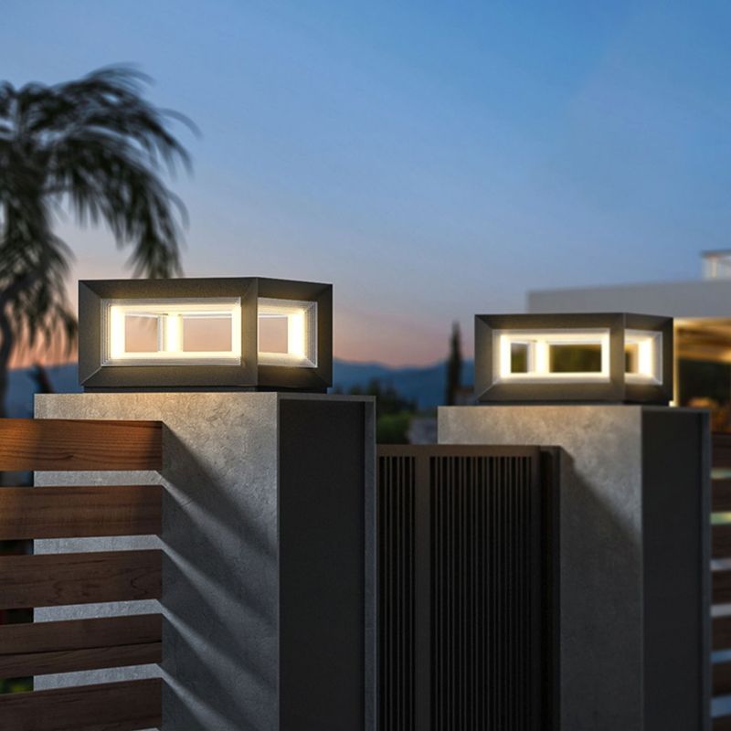 Ray Contemporary LED Cube Metal Outdoor Lamps, Black - Lamp Copper