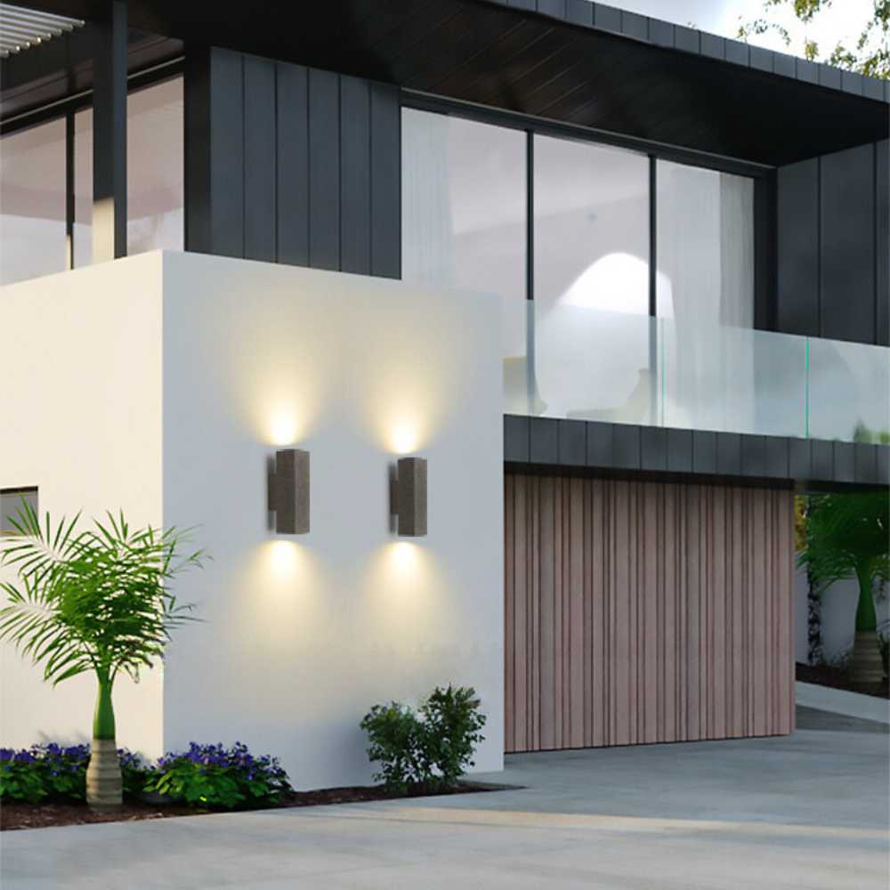 Ray Minimalist Cement Square Outdoor Wall Lamp, White - Lamp Copper