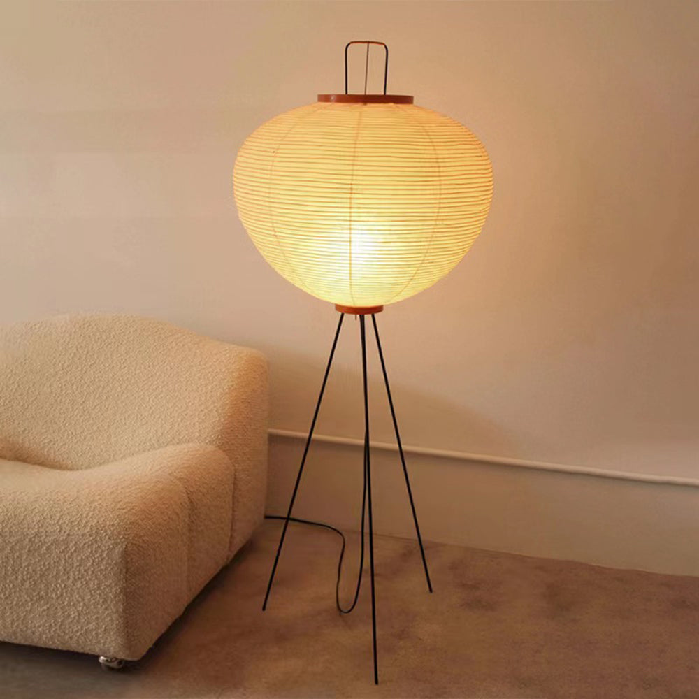 Renée Minimalist Tripod Lantern Paper Floor Lamp, White - Lamp Copper