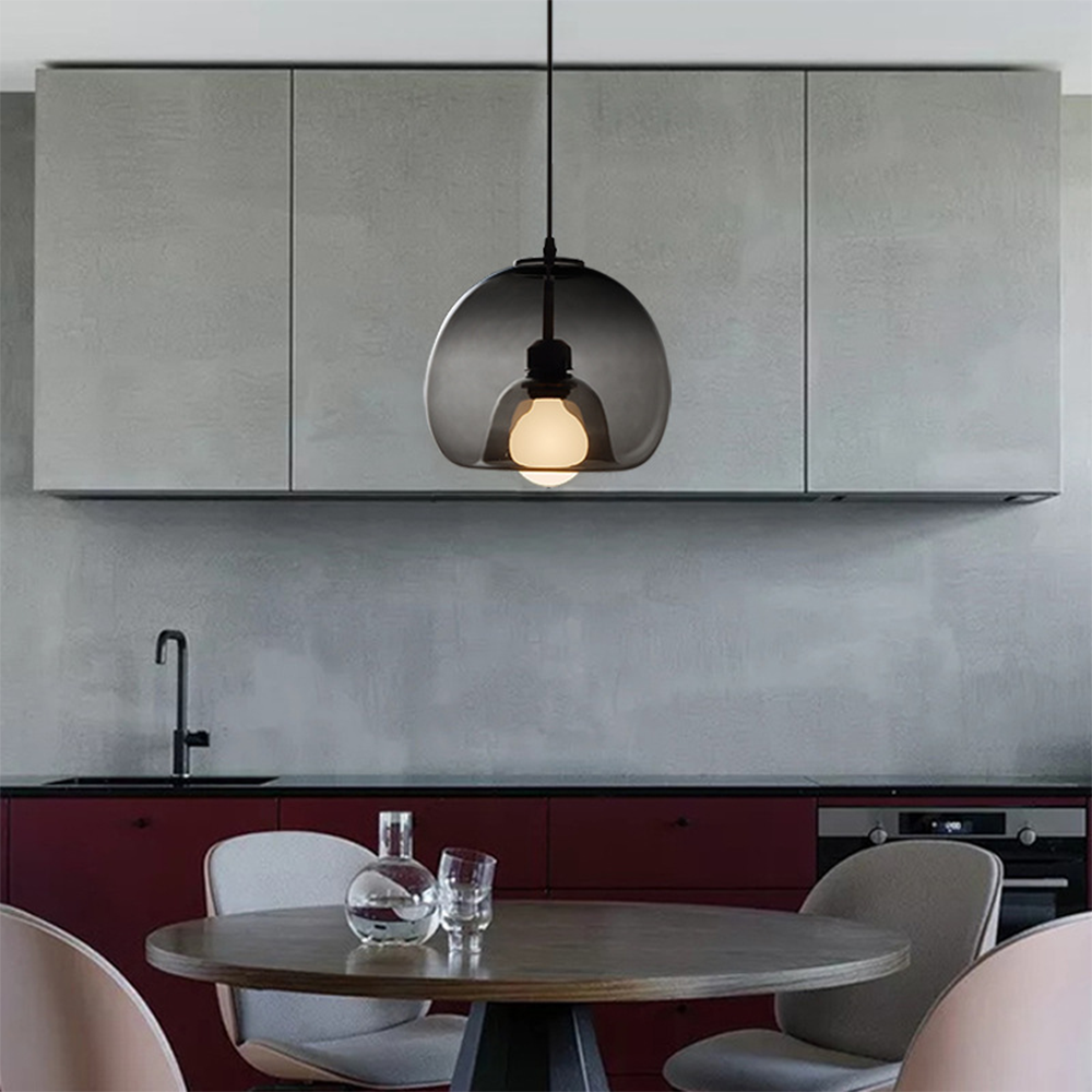 June Globe Glass Pendant Light, Amber/Smoky Grey - Lamp Copper