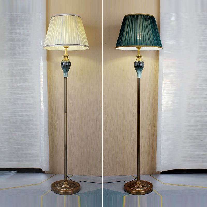 Eryn Antique Floor Lamp, Multi Colors, Metal/Fabric, Bedroom - Lamp Copper