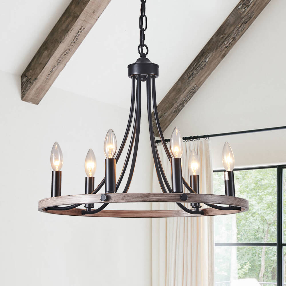 Dvalir Farmhouse Wagon Wheel Metal Chandelier - Lamp Copper