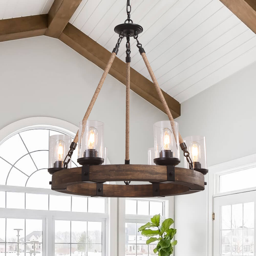 Elvian Industrial Modern Wood Chandelier - Lamp Copper