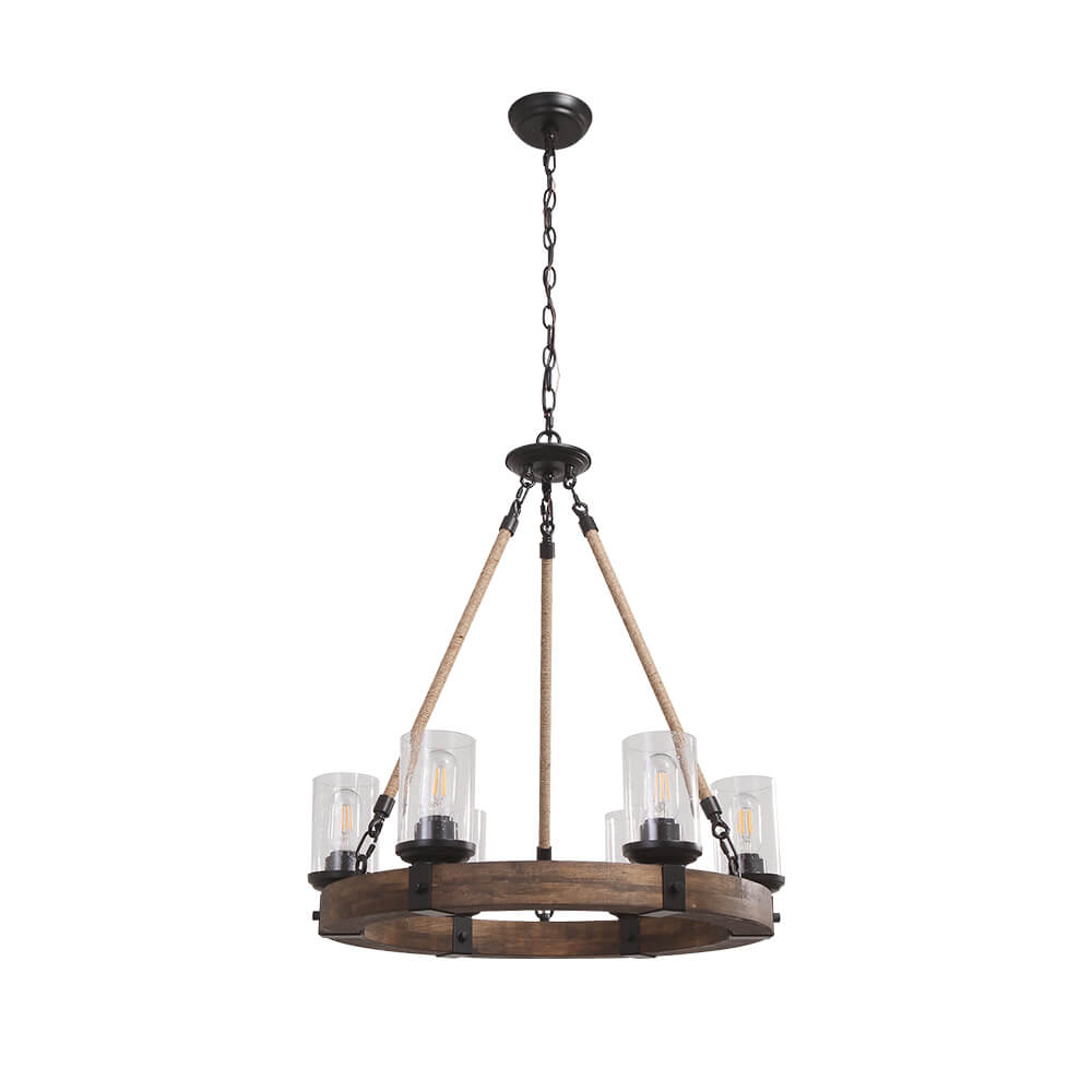 Elvian Industrial Modern Wood Chandelier - Lamp Copper