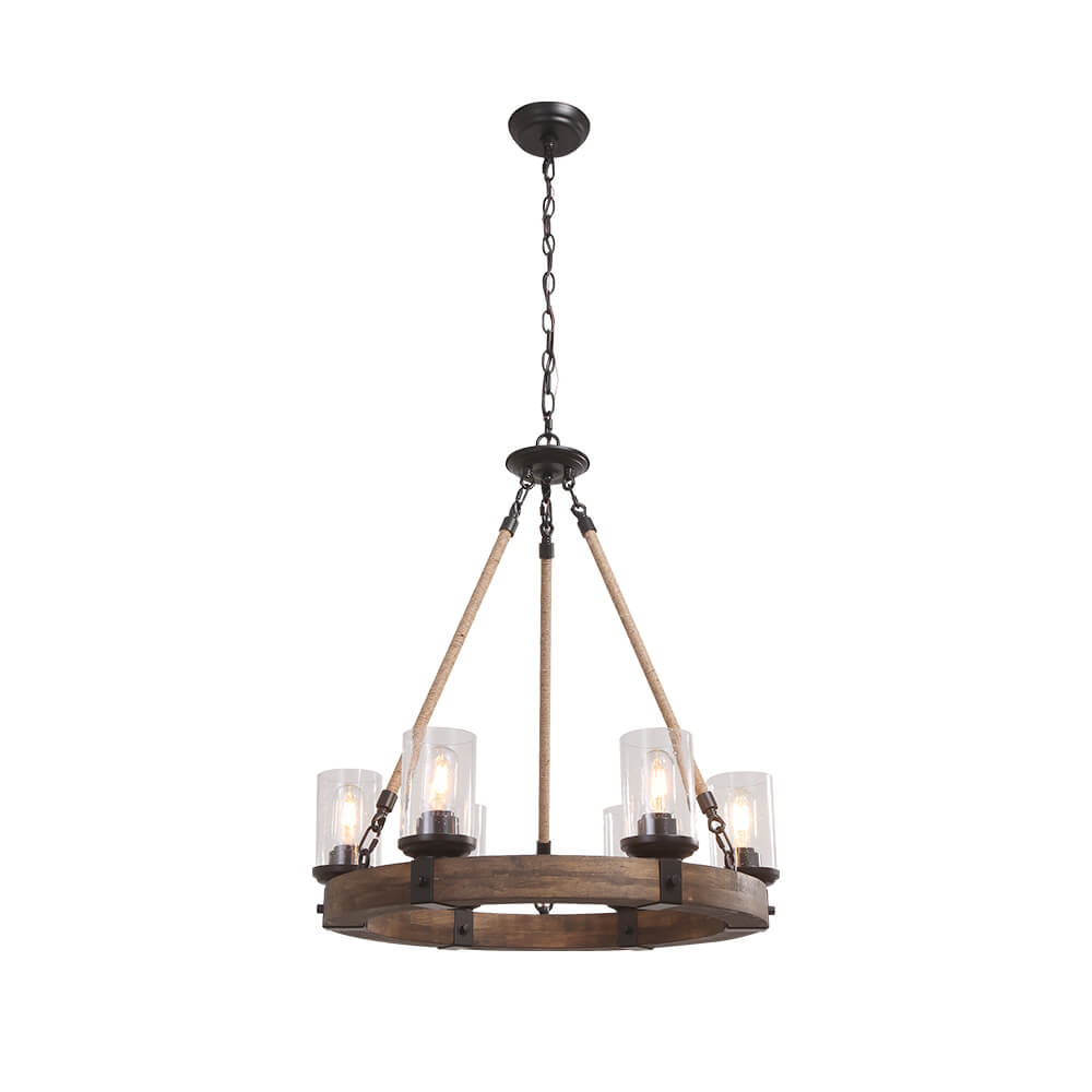 Elvian Industrial Modern Wood Chandelier - Lamp Copper