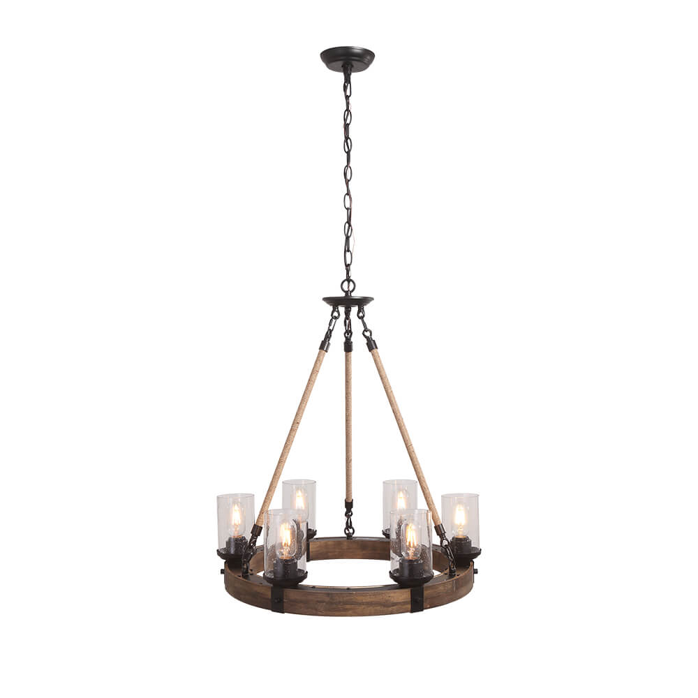 Elvian Industrial Modern Wood Chandelier - Lamp Copper