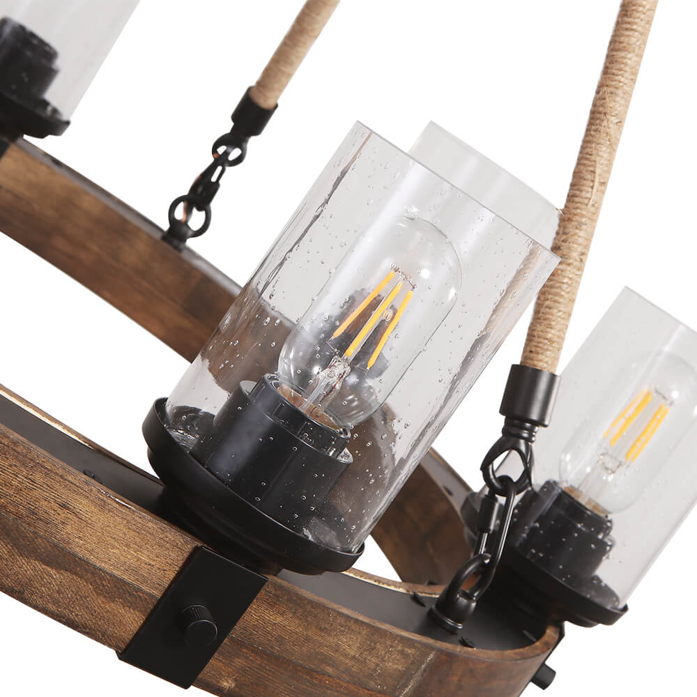 Elvian Industrial Modern Wood Chandelier - Lamp Copper