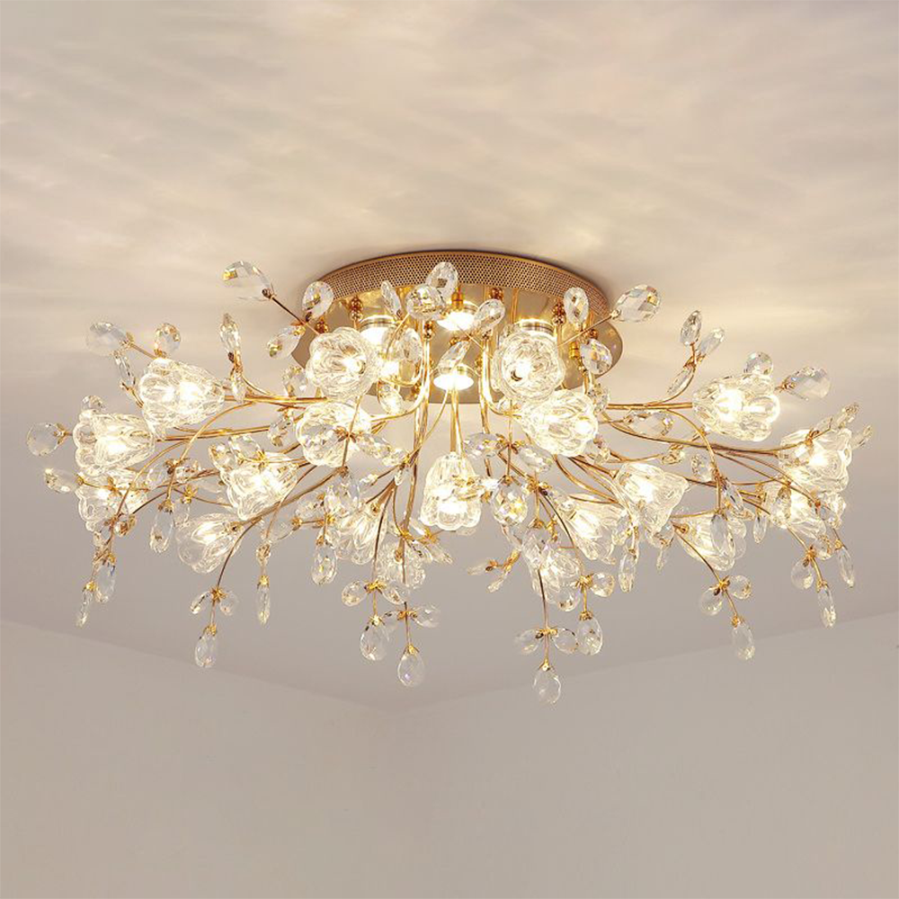 Arisha Art Deco Elegant Golden Crystal Flower Flush Mount Ceiling Light - Lamp Copper