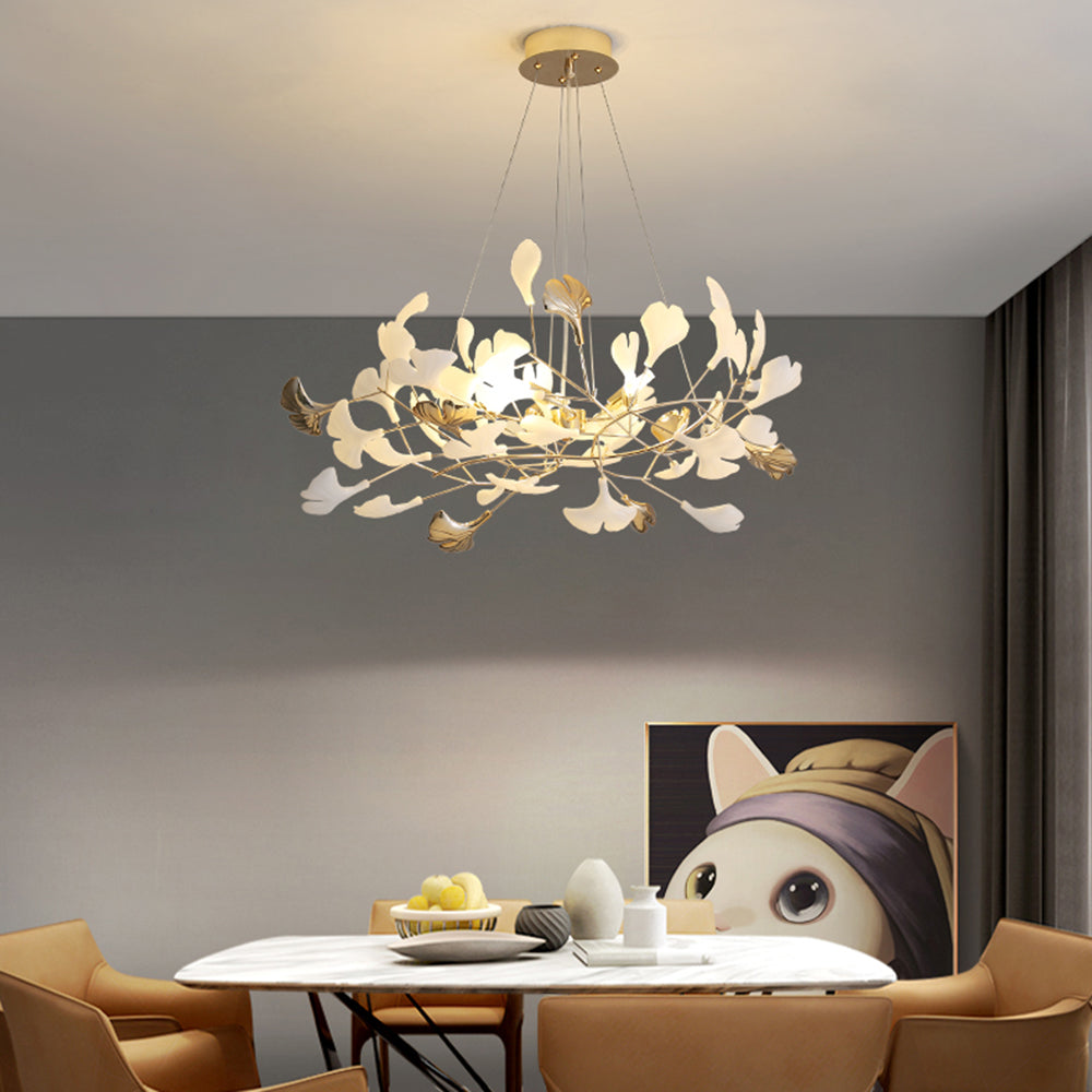 Olivia Ginkgo Leaf Modern Petal Shaped Metal Chandelier, Gold - Lamp Copper