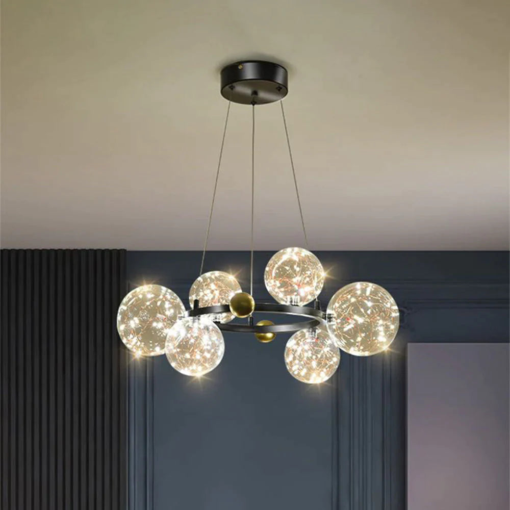 Valentina Art Deco Luminous Sphere Cluster Glass Pendant Light - Lamp Copper