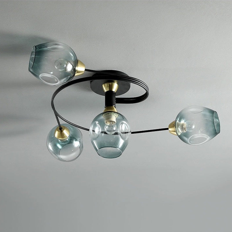 Valentina Flush Mount Ceiling Light, Glass, Black/Gold, Dining Room - Lamp Copper