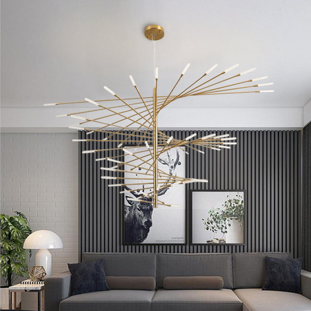 Arisha Modern Chandelier Rotating Fireworks, Black/Gold, Living Room/Art Gallery - Lamp Copper