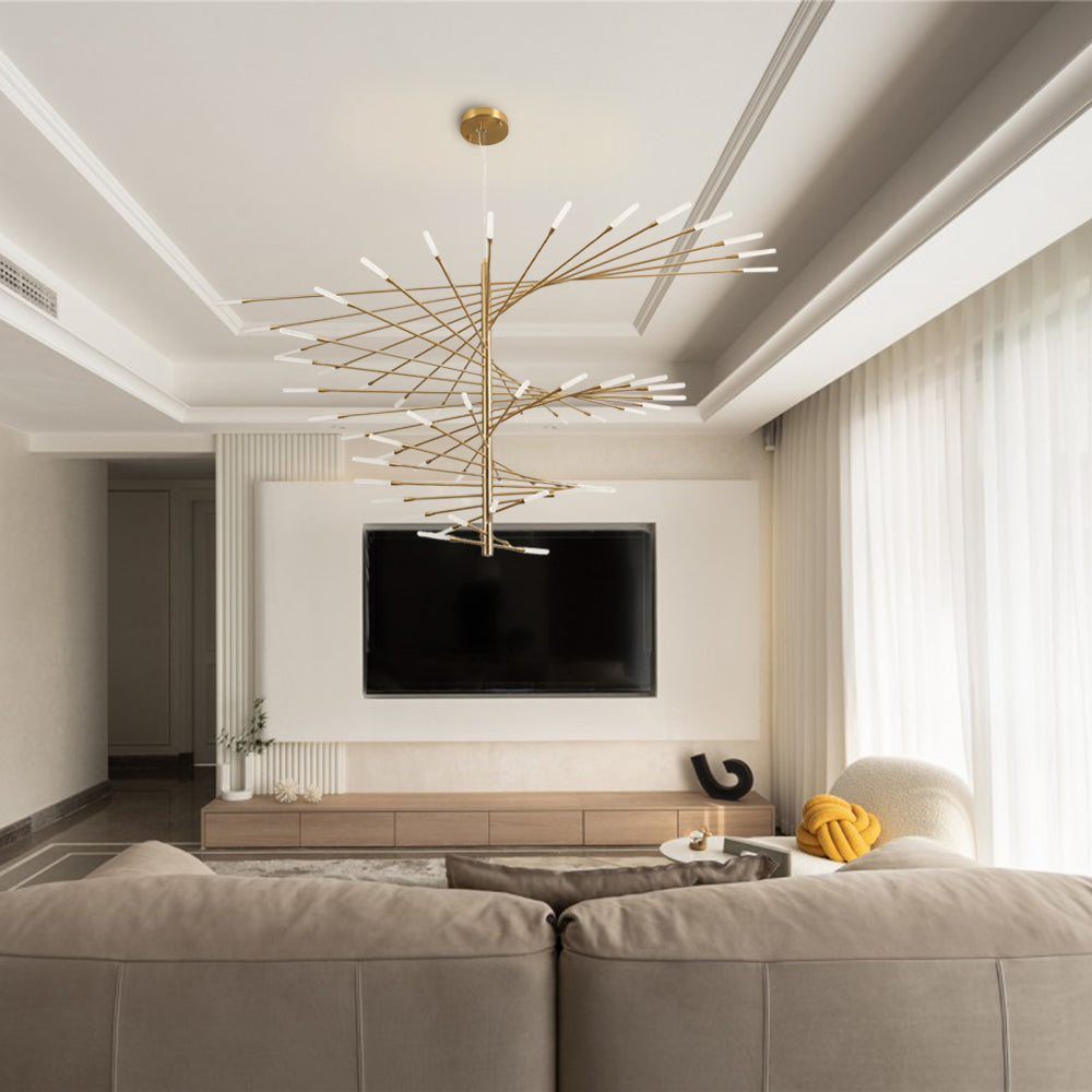 Arisha Modern Chandelier Rotating Fireworks, Black/Gold, Living Room/Art Gallery - Lamp Copper
