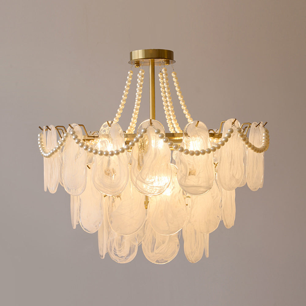 Kristy Elegant Pearl/Glass/Metal Chandelier, White - Lamp Copper