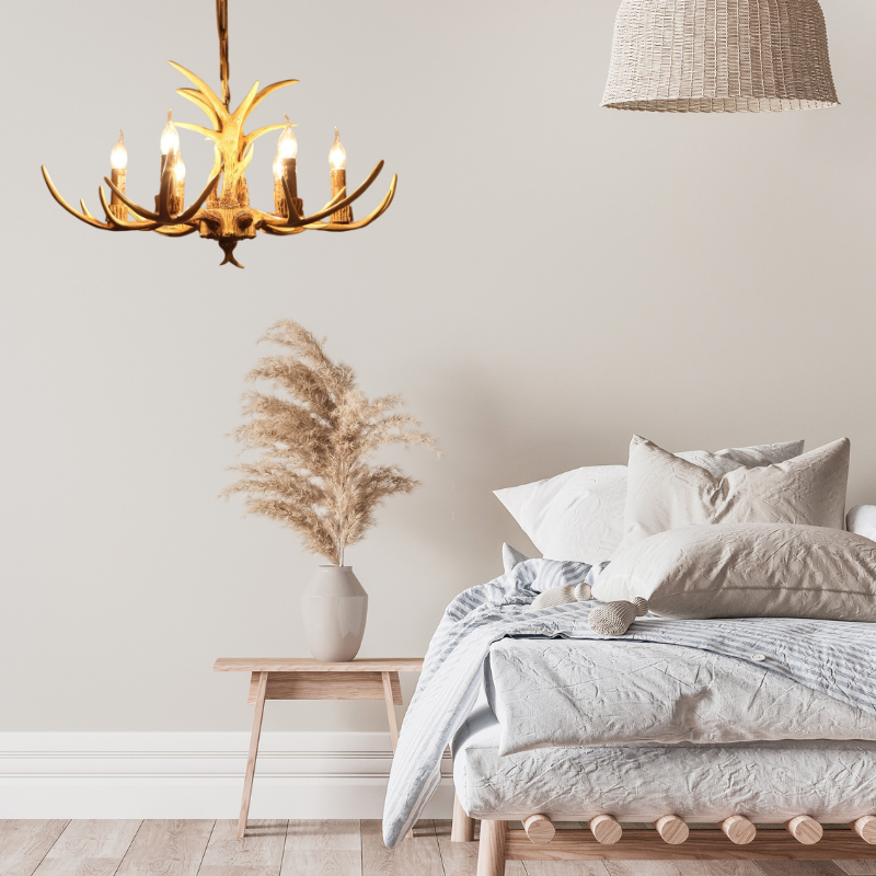 Silva Retro Deer Antlers Candle light Horn Resin Chandelier - Lamp Copper