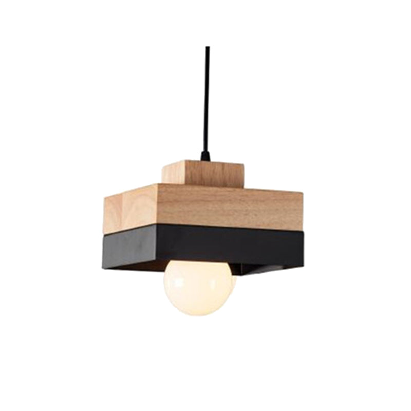 Aria Minimalist Black & White Wood Geometric Pendant Light - Lamp Copper
