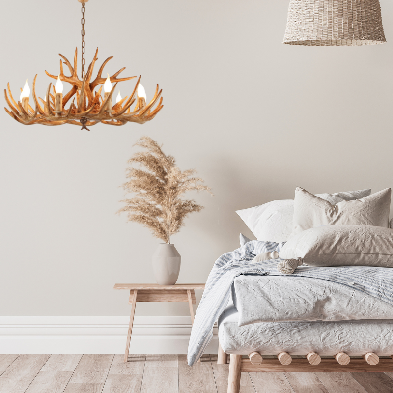 Silva Retro Deer Antlers Candle light Horn Resin Chandelier - Lamp Copper