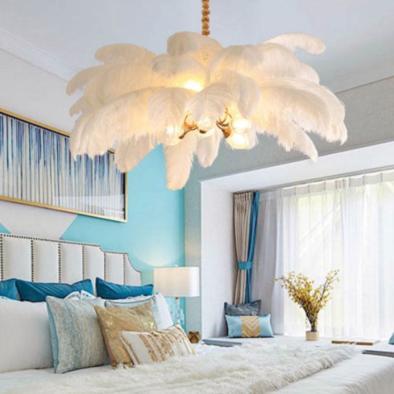O'Moore Nordic Luxury Pendant Light, Brass/Feather - Lamp Copper
