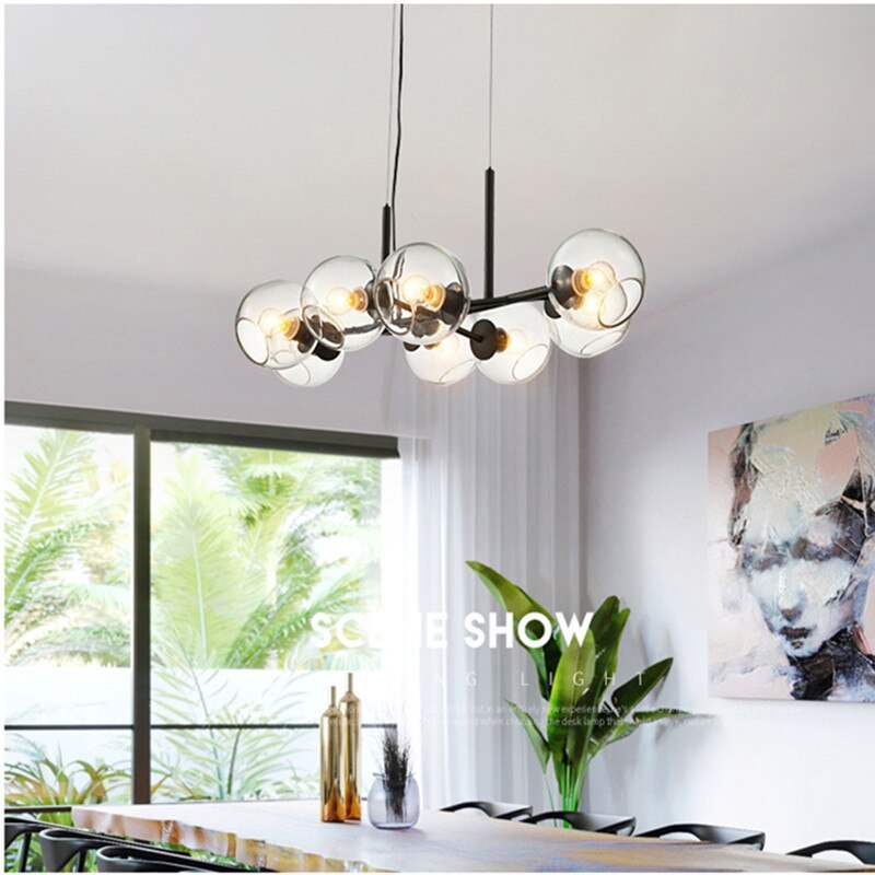 Valentina Modern Glass Globe Bubble Pendant Light Black/Gold - Lamp Copper