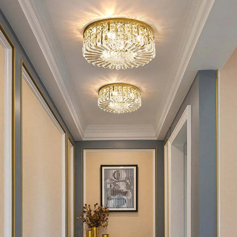 Kristy Luxury Flush Mount Metal/Crystal Ceiling Light - Lamp Copper