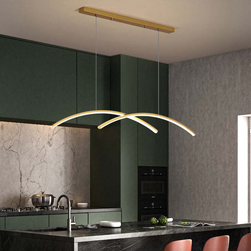Arisha Pendant Light Linear/Double Curve Modern, Metal, Black/Gold - Lamp Copper