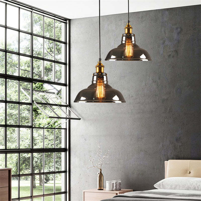 June Industrial Glass Pendant Light Clear/Amber/Smoke Grey - Lamp Copper