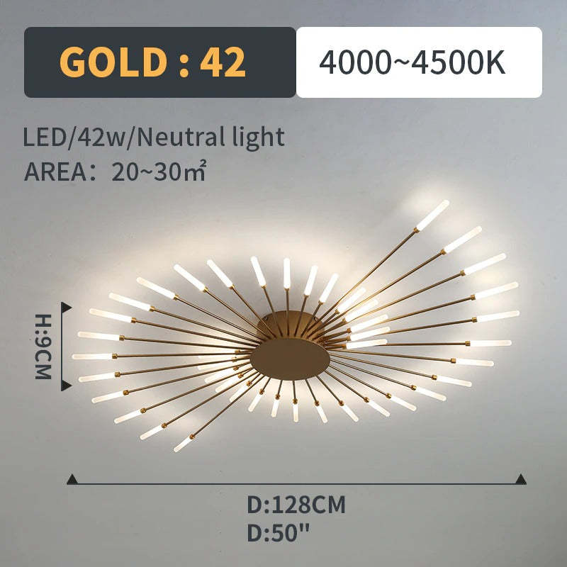 Wesley Flush-Mount Ceiling Light Fireworks, Black/Gold - Lamp Copper