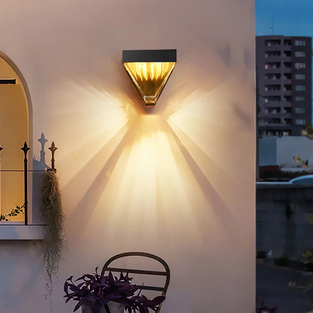 Laxor Waterproof Diamond Shape Metal/Crystal Outdoor Wall Lamp, Gold/Black - Lamp Copper