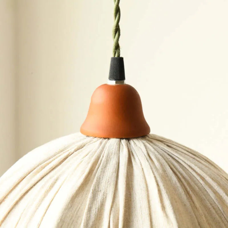 Haloa Vintage Pendant Light Beige, Fabric - Lamp Copper