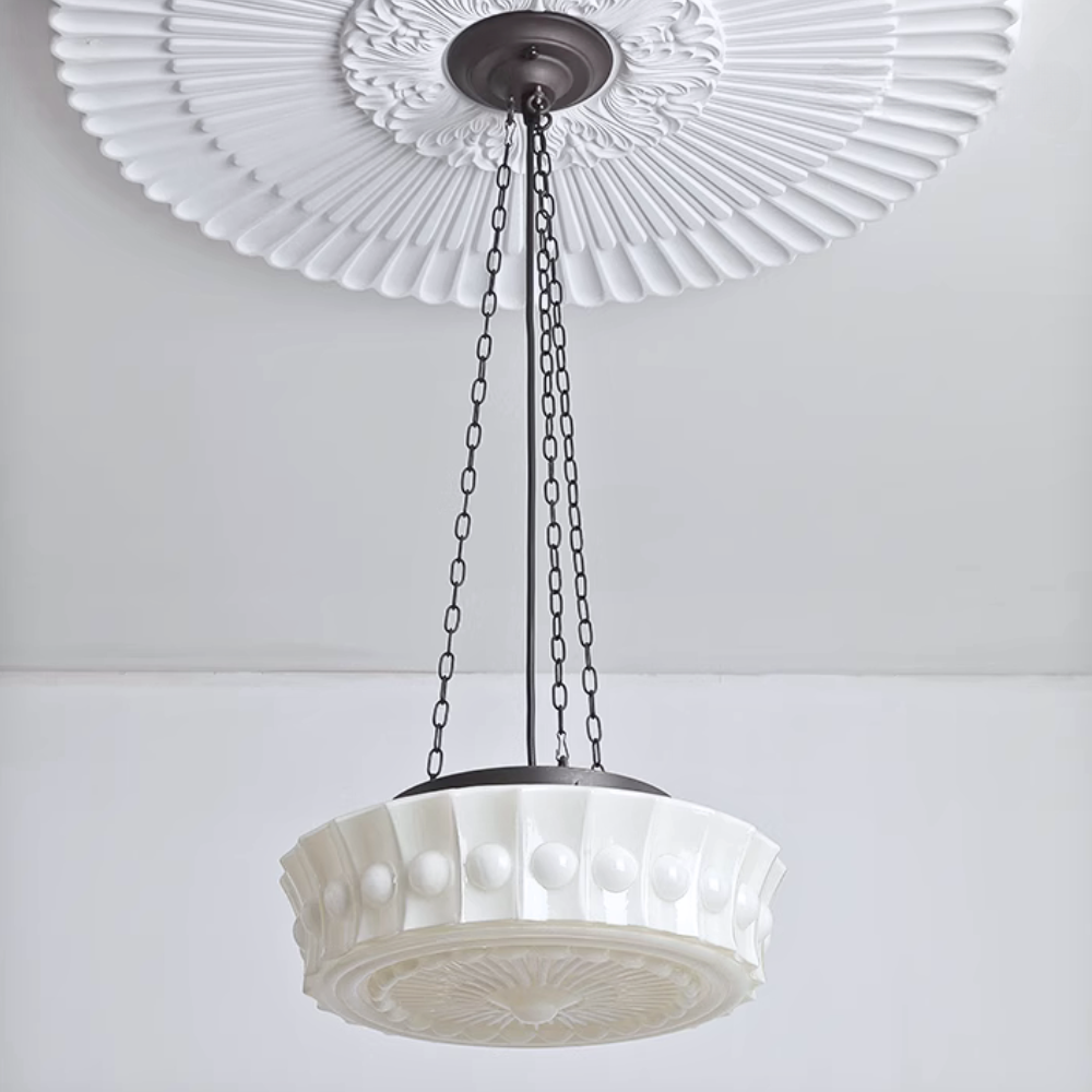 Valentina Vintage French Country Dome Pendant Light, White/Beige - Lamp Copper