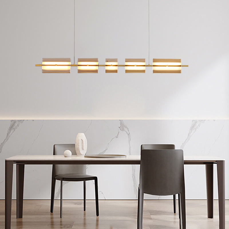 Arisha Modern Nordic Linear Copper/Glass Pendant Light, Brass/Black - Lamp Copper