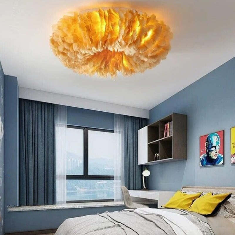 O'Moore Swan Feather Round Ceiling Light - Lamp Copper