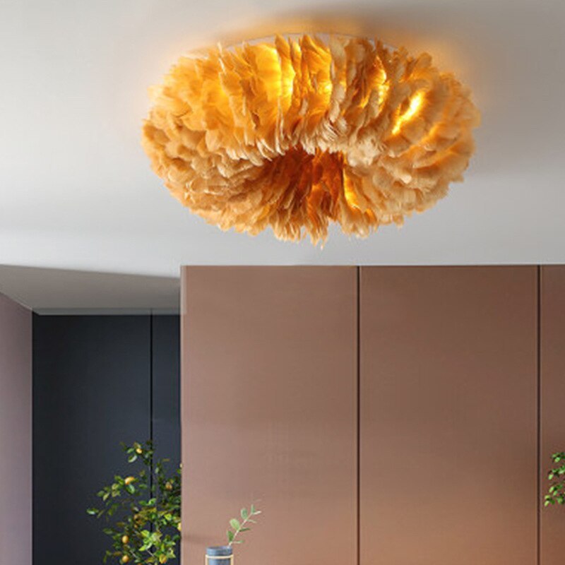 O'Moore Swan Feather Round Ceiling Light - Lamp Copper