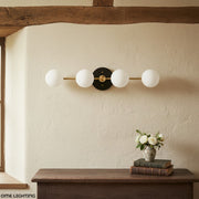 Pearl Brass Milk Glass 4-Light Wall Sconce Bathroom