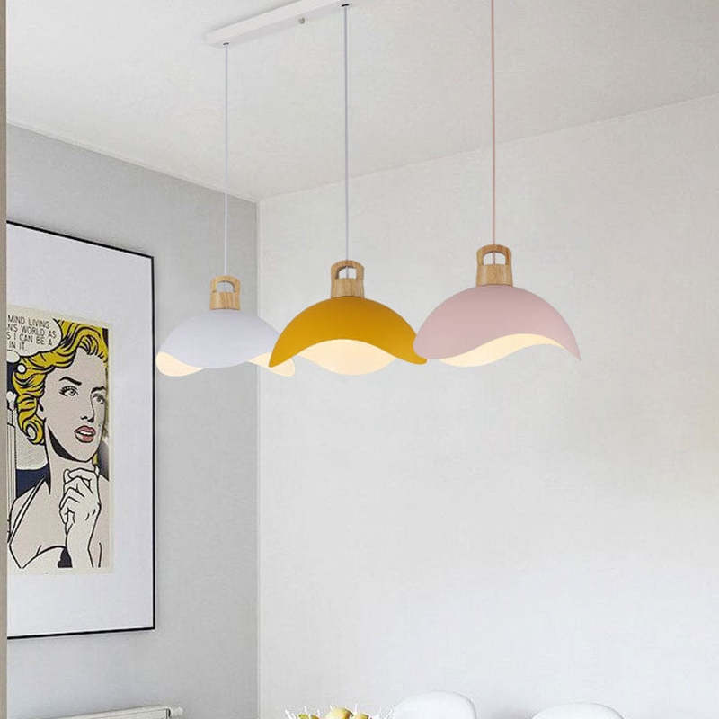 Valentina Colorful Shade Single Pendant Lights, Wood & Metal - Lamp Copper