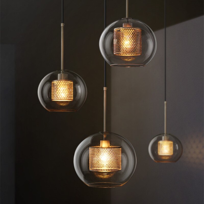 Hessa Contemporary Golden Pendant Light, Glass, Globe/Cylindric - Lamp Copper