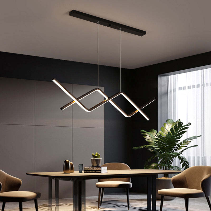 Arisha Pendant Light Linear/Double Curve Modern, Metal, Black/Gold - Lamp Copper
