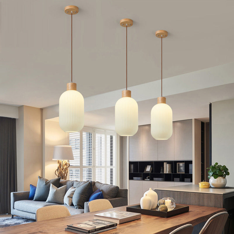 Muto Modern Wood/Glass Pendant Light, White - Lamp Copper