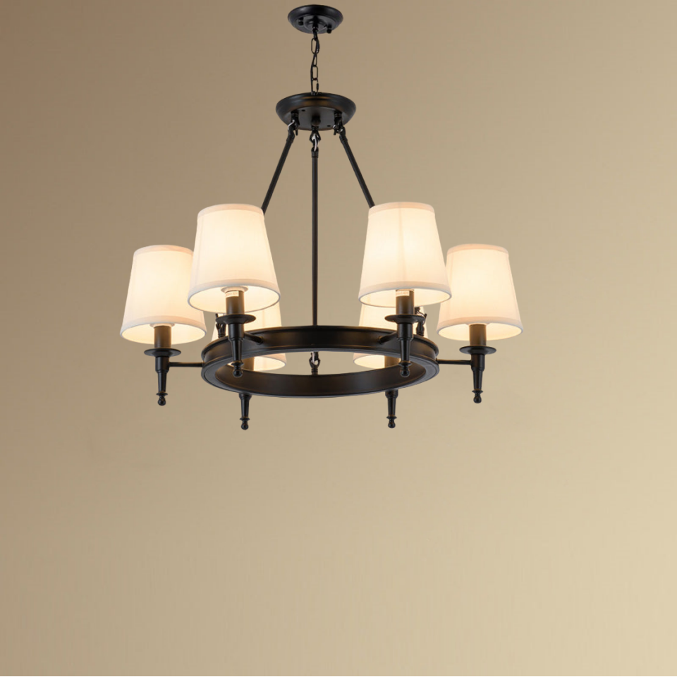 Silva vintage Ring Metal/Fabric Chandelier, Black/Copper - Lamp Copper