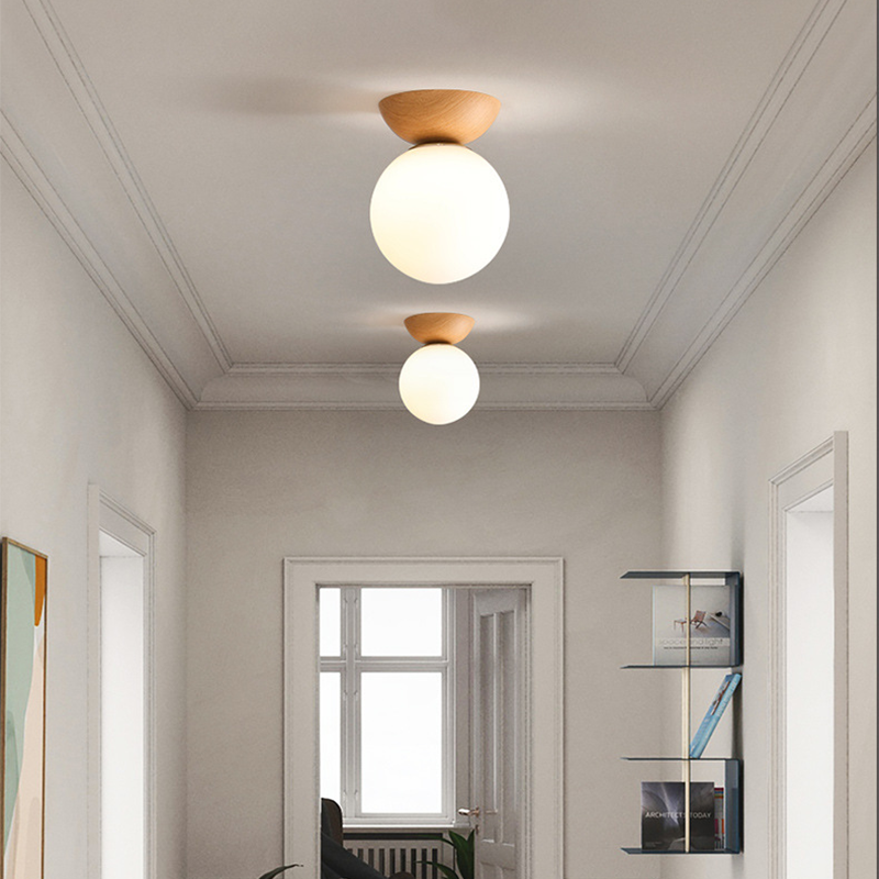 Valentina Nordic Japanese Glob LED Ceiling/Pendant Light Metal Glass Bedroom, Burlywood - Lamp Copper