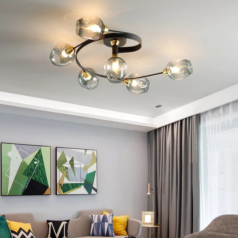 Valentina Flush Mount Ceiling Light, Glass, Black/Gold, Dining Room - Lamp Copper