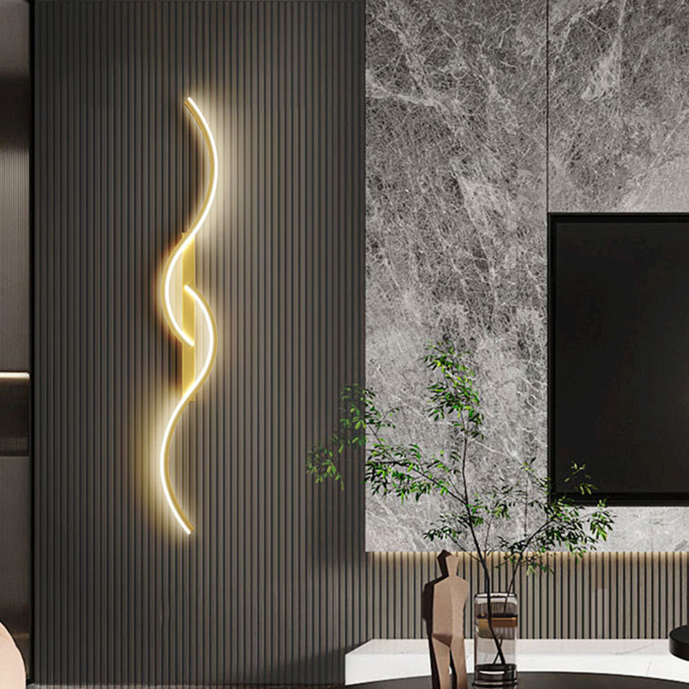 Lumor Modern Linear Wave Bedroom Wall Lamp, Black/Gold - Lamp Copper